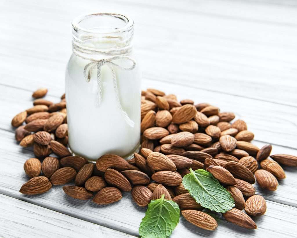 Almond milk with almonds