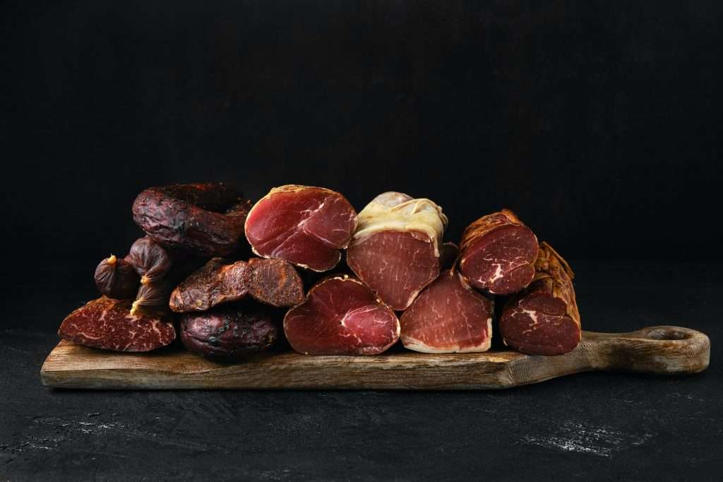 Assortment of dry-cured beef meat and sausages