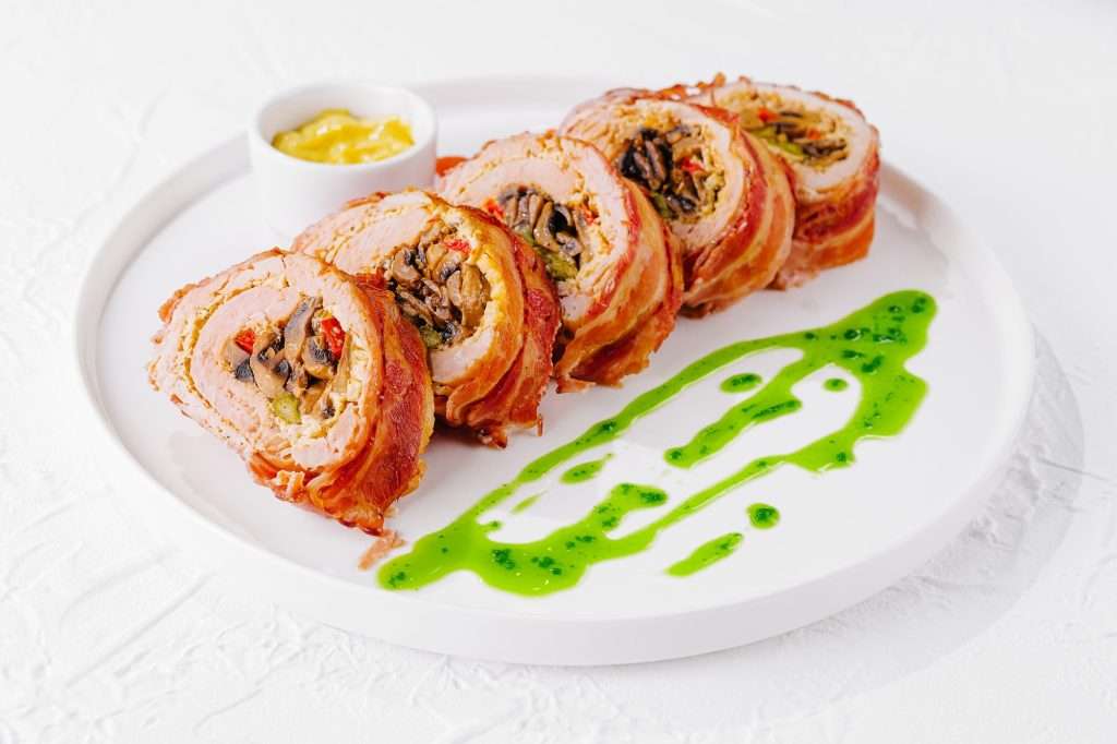 Chicken meat terrine or meatloaf with mushrooms