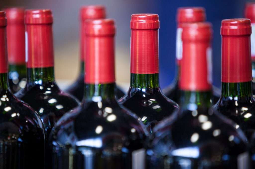 Close-up of wine bottles