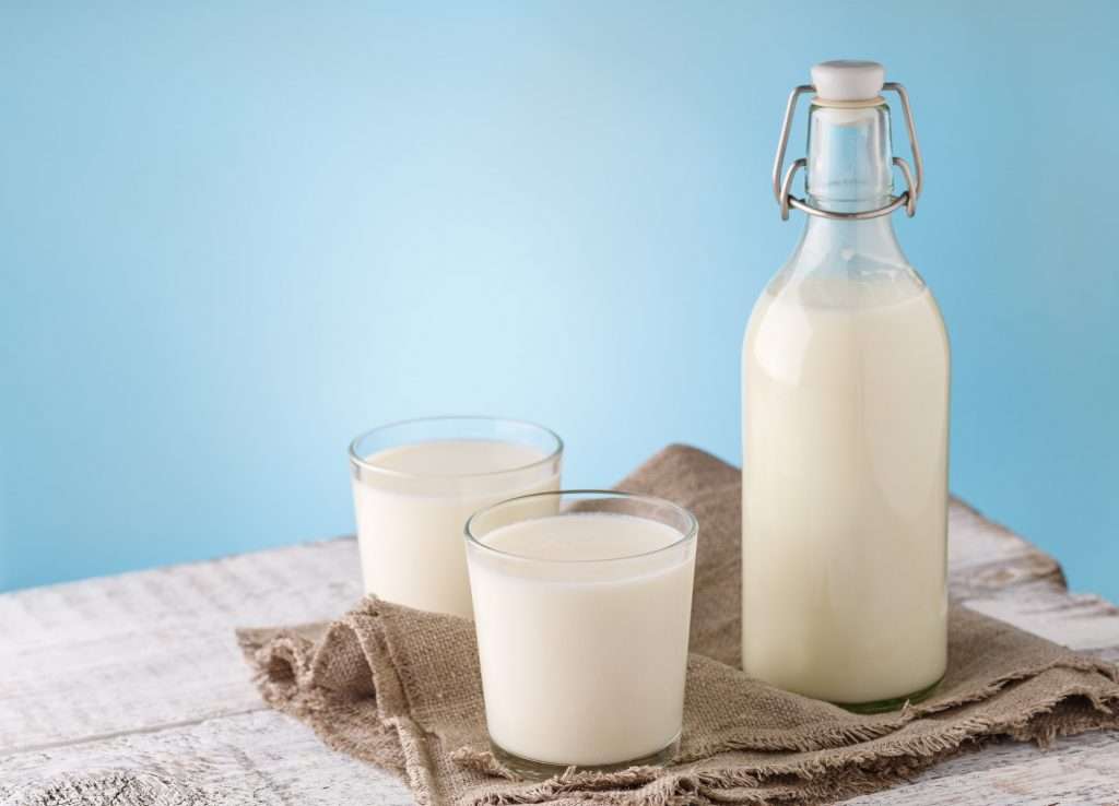 Milk. Bottle and glass with milk.