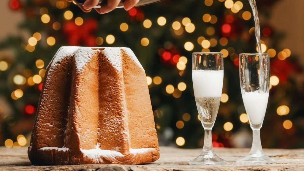 Panettone And Glasses Of Champagne