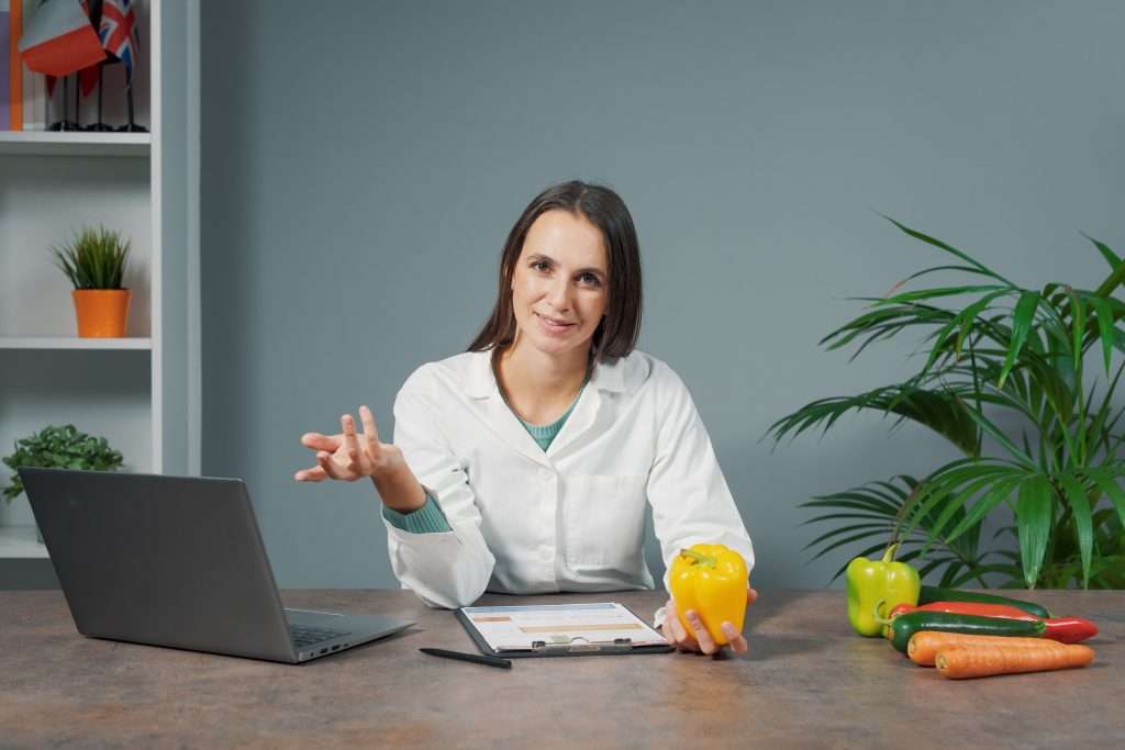 Professional nutritionist giving advice on healthy food and diet