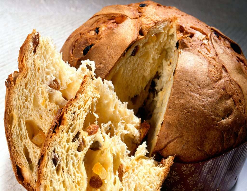 Sliced traditional panettone with fruit