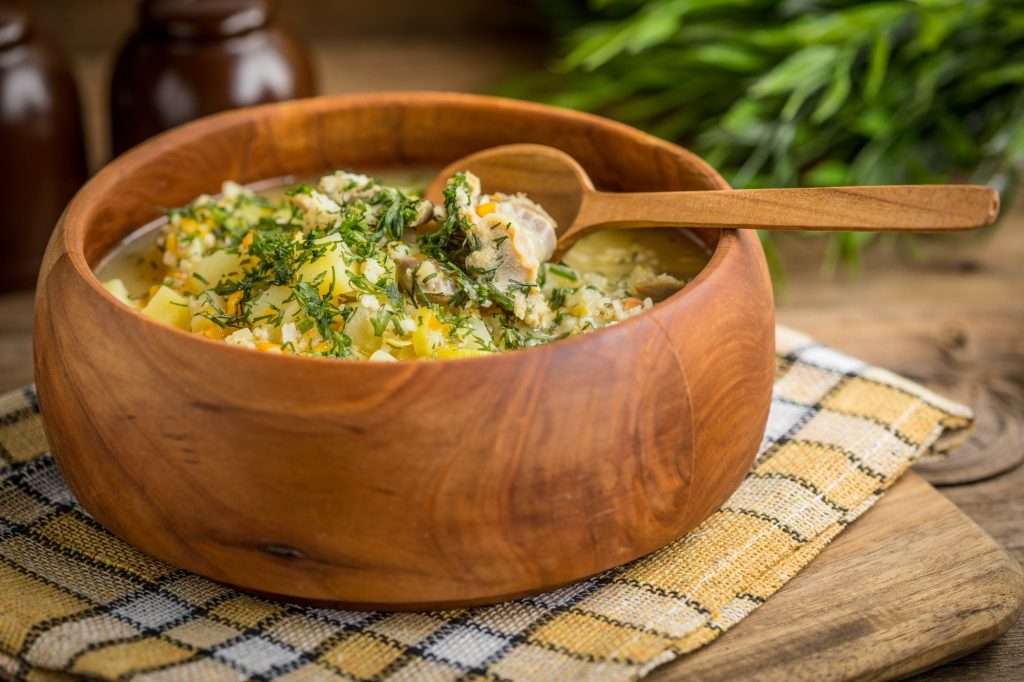 Soup with barley and chicken gizzards.